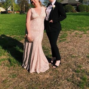 Formal Champagne Lace Evening gown/Prom Dress